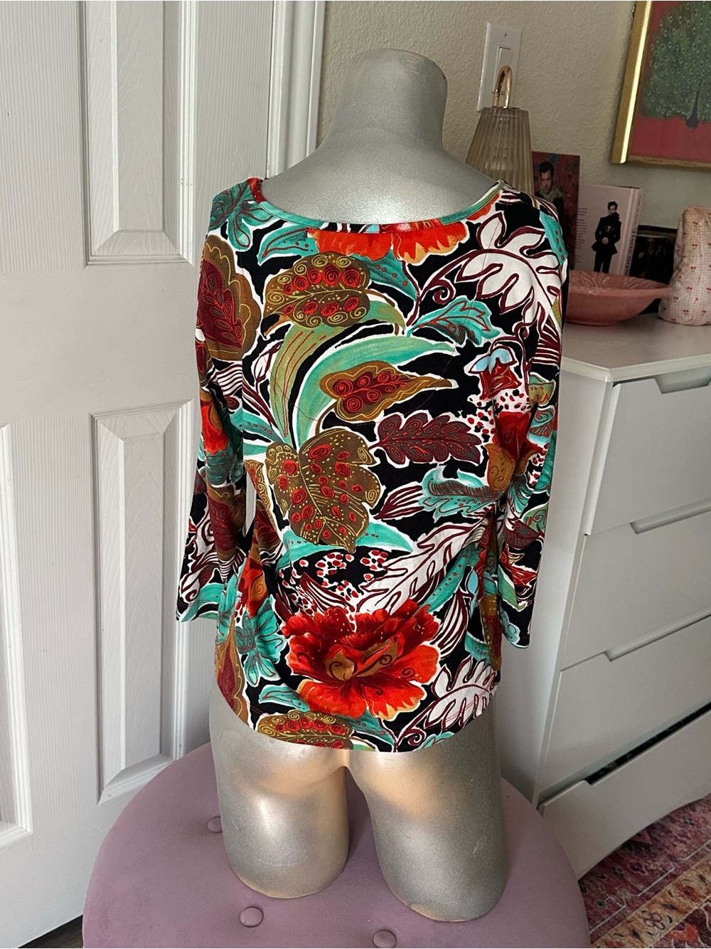 Chico’s Multicolor Floral Print Long Sleeve Top - Picture 3 of 7